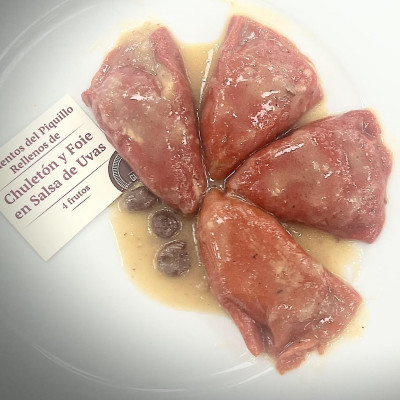 Comprar PIMIENTOS RELLENOS DE CHULETÓN Y FOIE en SALSA DE UVAS al mejor precio en Pepe Chuletón.